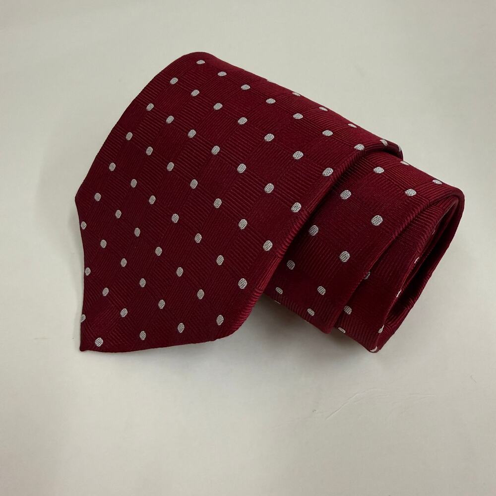 Brooks Brothers 346 Silk Tie Red White Polka Dot Basketweave Made in USA